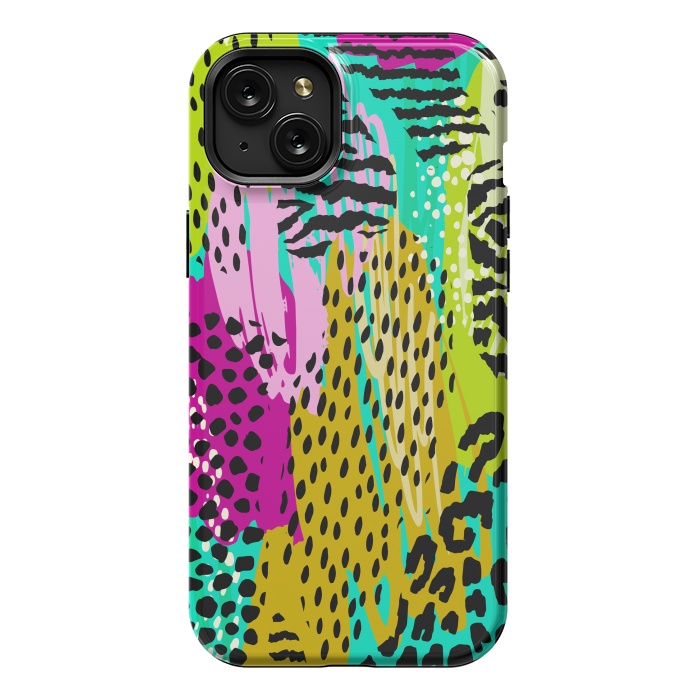 iPhone 15 Plus StrongFit colorful abstract animal print by haroulita