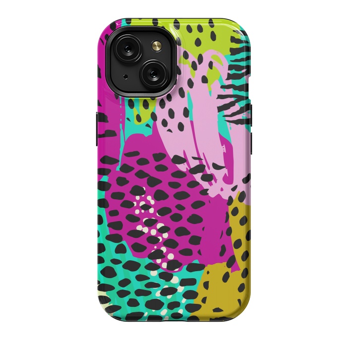 iPhone 15 StrongFit colorful abstract animal print by haroulita