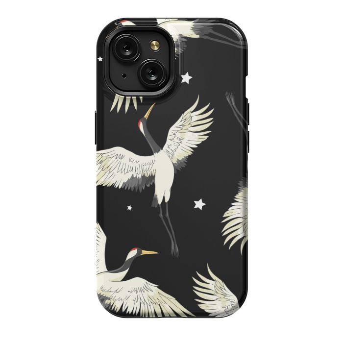 iPhone 15 StrongFit black white birds by haroulita