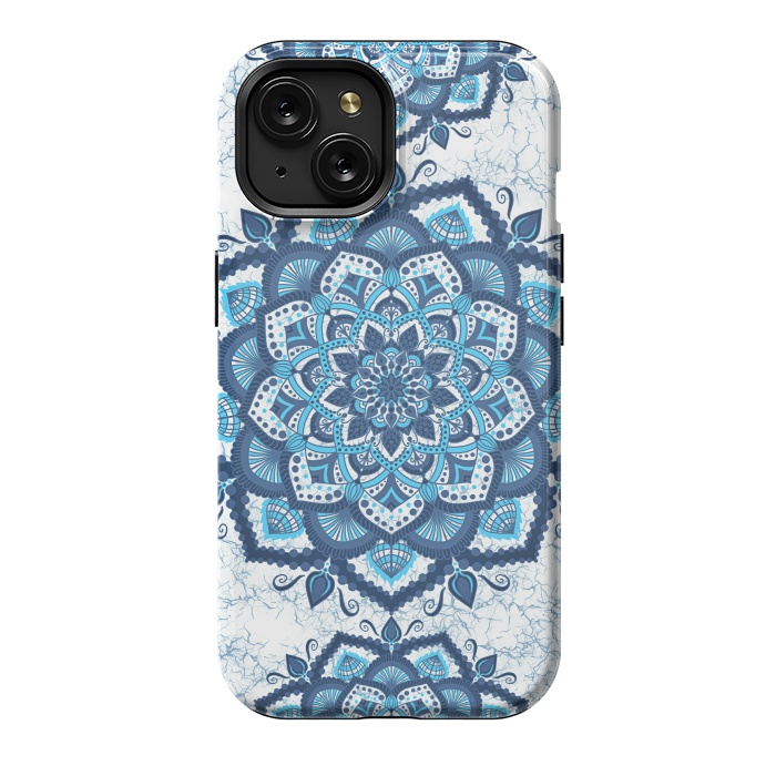 iPhone 15 StrongFit Blue white flower mandalas art by Jms