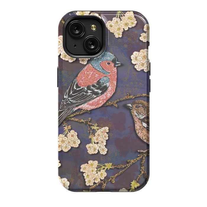 iPhone 15 StrongFit Chaffinches in Cherry Blossom by Lotti Brown