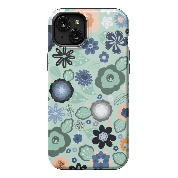 iPhone 15 Plus StrongFit Kitsch 70s Flowers in Light Blue by Paula Ohreen