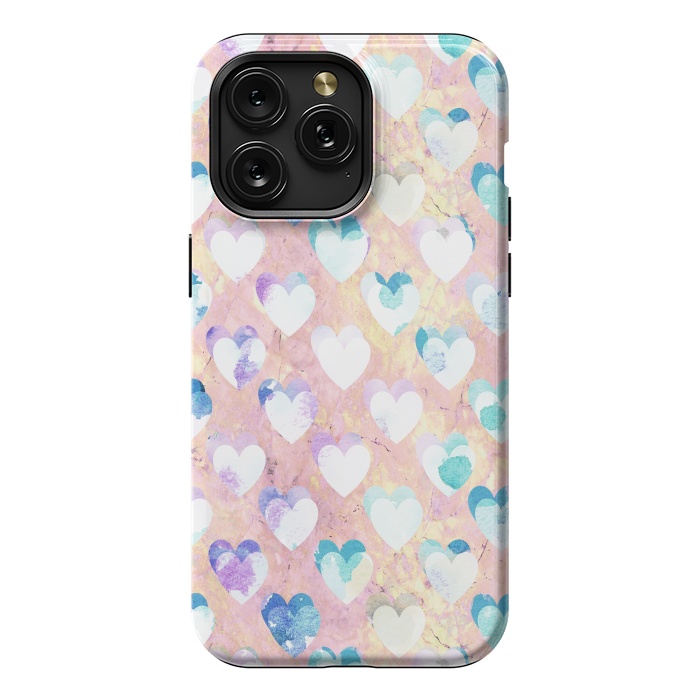 iPhone 15 Pro Max StrongFit Pastel painted hearts on pink marble Valentine by Oana 