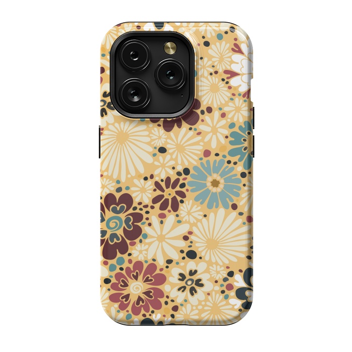 iPhone 15 Pro StrongFit 70s Valentine Flowers in Blue and Yellow by Paula Ohreen