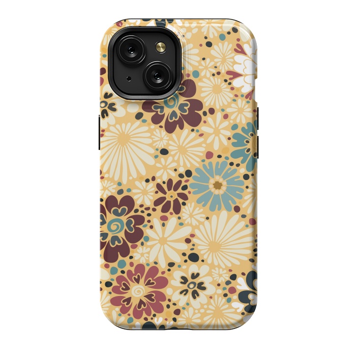iPhone 15 StrongFit 70s Valentine Flowers in Blue and Yellow by Paula Ohreen