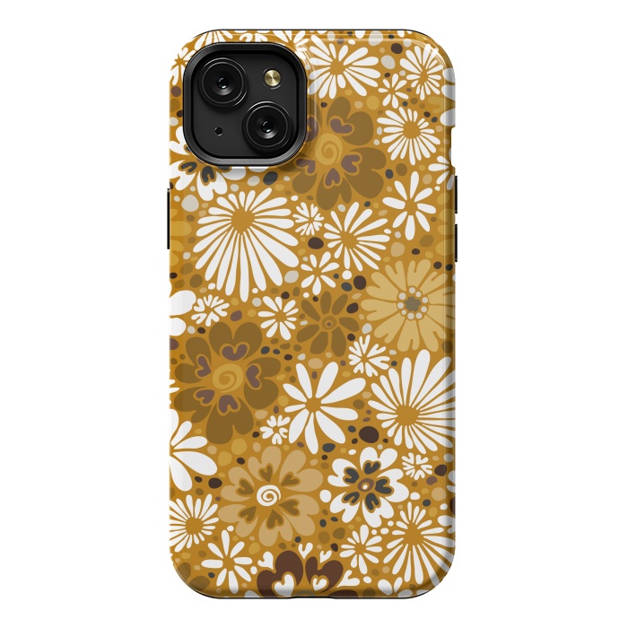 iPhone 15 Plus StrongFit 70s Valentine Flowers in Mustard and White by Paula Ohreen