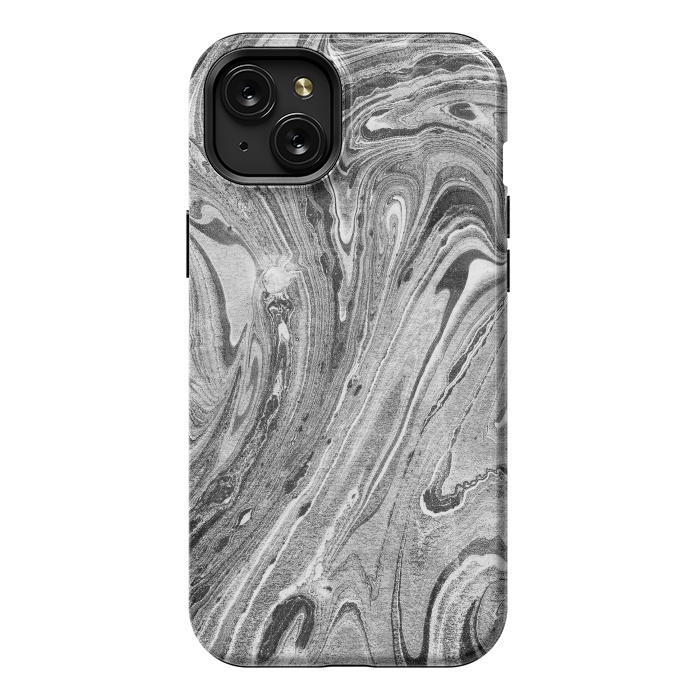 iPhone 15 Plus StrongFit Monochrome liquid marble art swirls by Oana 