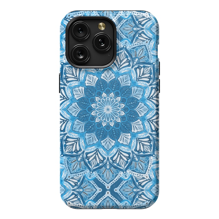 iPhone 15 Pro Max StrongFit Boho Mandala in Monochrome Blue and White by Micklyn Le Feuvre