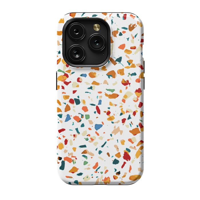 iPhone 15 Pro StrongFit Tan Terrazzo | Eclectic Quirky Confetti Painting | Celebration Colorful Boho Happy Party Graphic  by Uma Prabhakar Gokhale