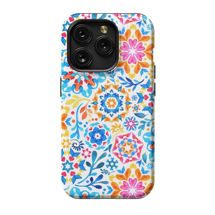 iPhone 15 Pro StrongFit Watercolor Kaleidoscope Floral - brights by Micklyn Le Feuvre