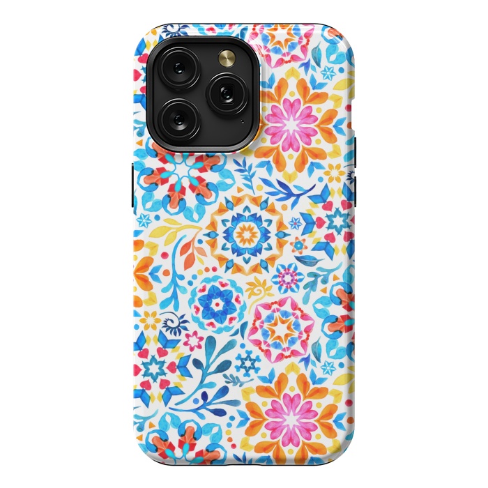 iPhone 15 Pro Max StrongFit Watercolor Kaleidoscope Floral - brights by Micklyn Le Feuvre