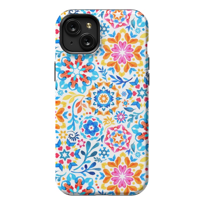 iPhone 15 Plus StrongFit Watercolor Kaleidoscope Floral - brights by Micklyn Le Feuvre