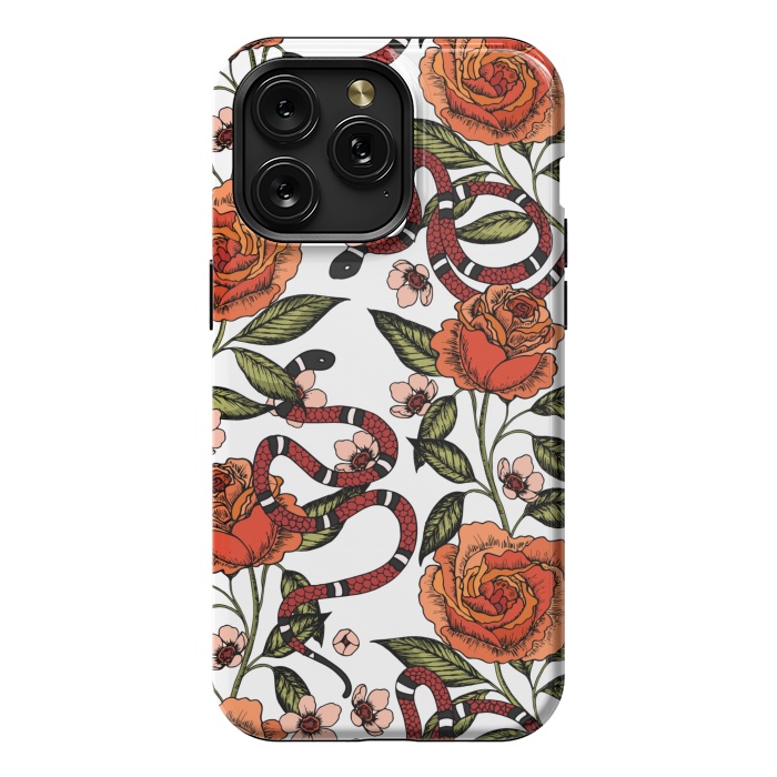 iPhone 15 Pro Max StrongFit Roses and snake. White pattern by Julia Badeeva