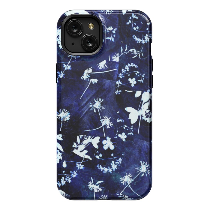 iPhone 15 Plus StrongFit Pressed flowers indigo cyanotype by Oana 