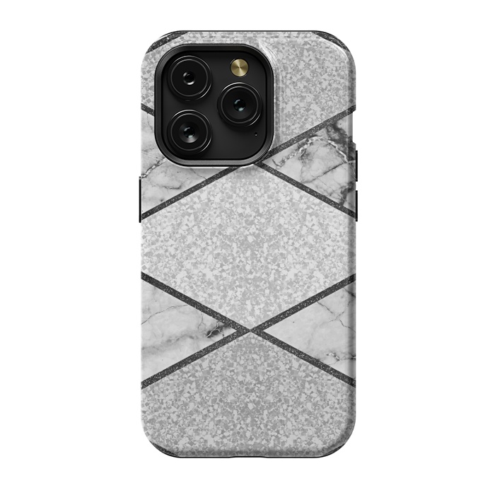 iPhone 15 Pro StrongFit Silver glitters marble by Jms