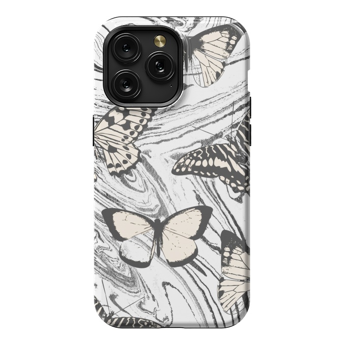 iPhone 15 Pro Max StrongFit Butterflies and black ink marble by Oana 