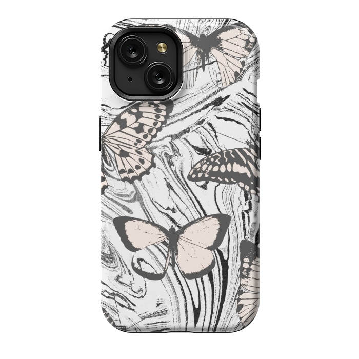 iPhone 15 StrongFit Butterflies and black ink marble by Oana 