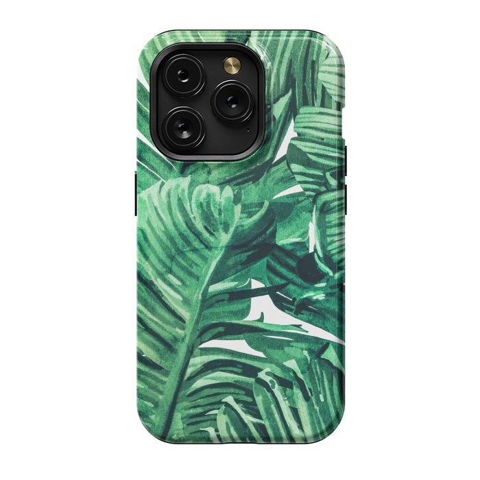 iPhone 15 Pro StrongFit Tropical State of Mind | Watercolor Palm Banana Leaves Painting | Botanical Jungle Bohemian Plants by Uma Prabhakar Gokhale
