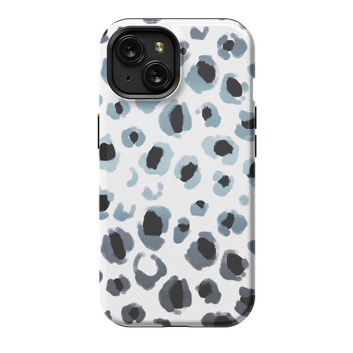 iPhone 15 StrongFit Blue silver leopard spots by Oana 