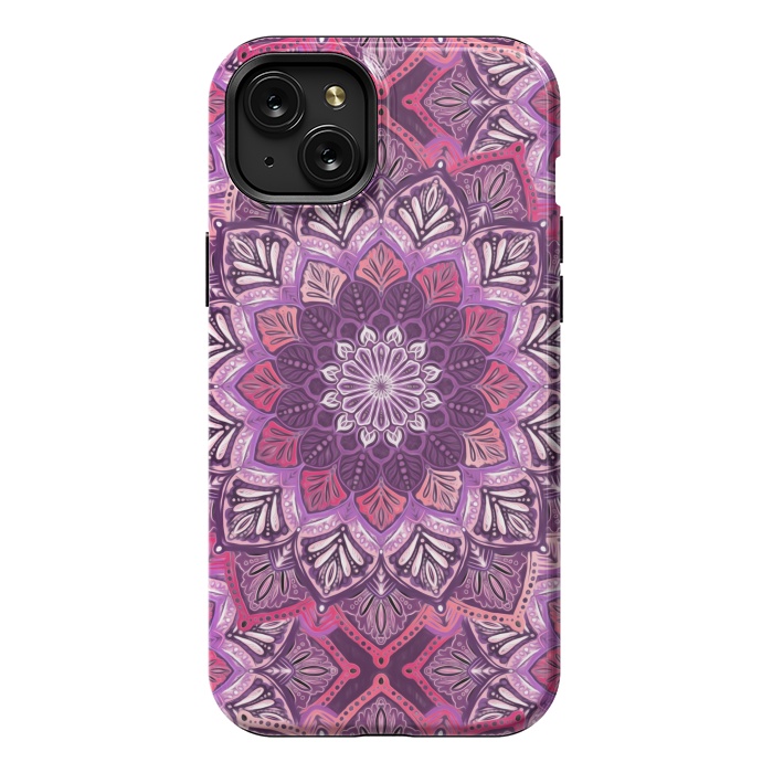 iPhone 15 Plus StrongFit Perfect Pearly Plum Mandala by Micklyn Le Feuvre