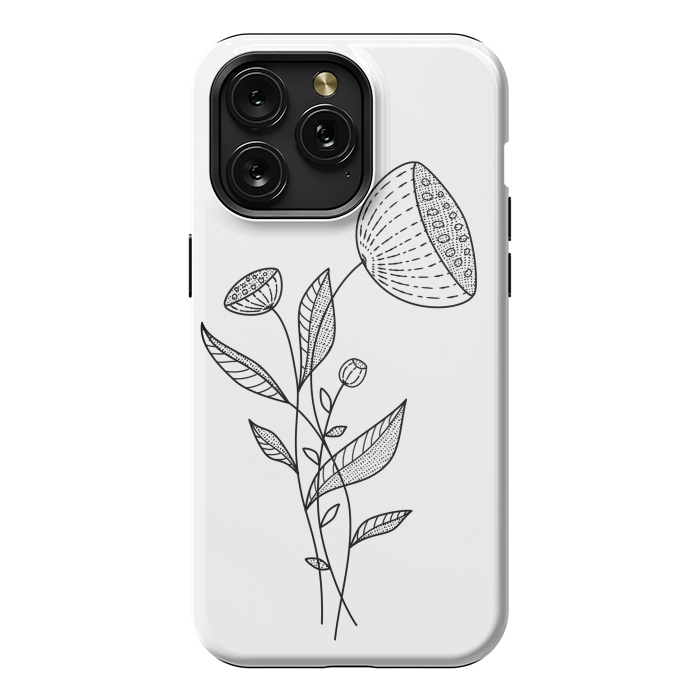 iPhone 15 Pro Max StrongFit Abstract Flowers Doodle Black And White Elegant Line Art by Boriana Giormova