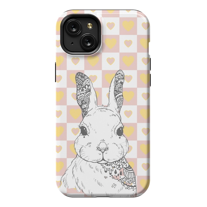 iPhone 15 Plus StrongFit Rabbit and yellow hearts Alice in Wonderland by Oana 