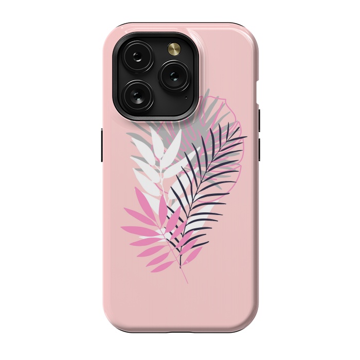 iPhone 15 Pro StrongFit Pink tropical leaves by Martina