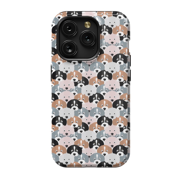 iPhone 15 Pro StrongFit Cute Black Brown Pink Grey Puppy Dogs Illustration by InovArts