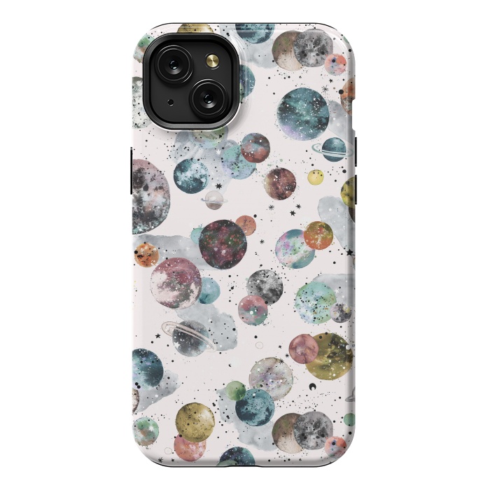 iPhone 15 Plus StrongFit Cosmic Planets and Constellations Multicolored by Ninola Design