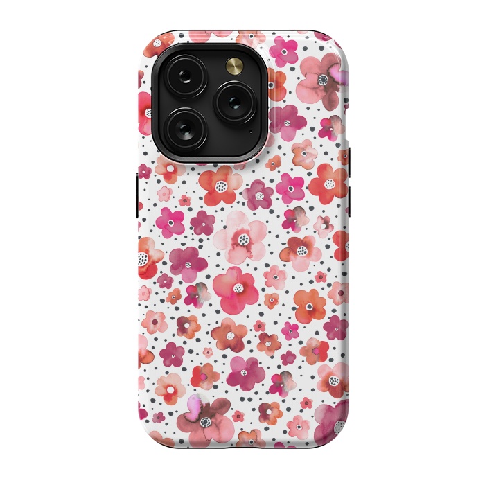 iPhone 15 Pro StrongFit Beautiful Naive Coral Flowers Dots by Ninola Design