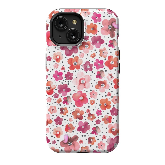 iPhone 15 StrongFit Beautiful Naive Coral Flowers Dots by Ninola Design