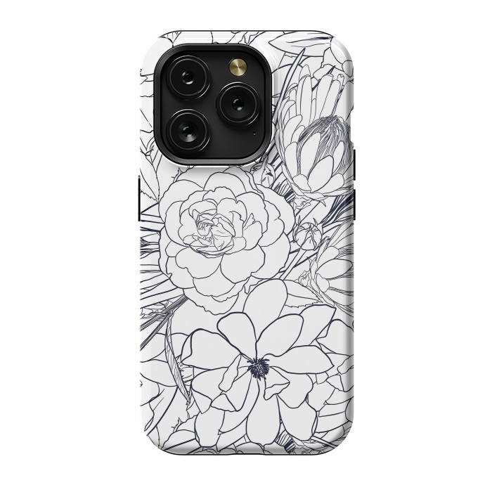 iPhone 15 Pro StrongFit Modern Line Art Hand Drawn Floral Girly Design by InovArts