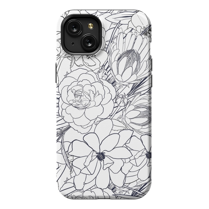 iPhone 15 Plus StrongFit Modern Line Art Hand Drawn Floral Girly Design by InovArts