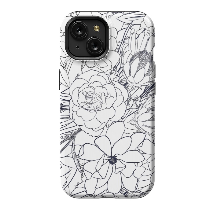 iPhone 15 StrongFit Modern Line Art Hand Drawn Floral Girly Design by InovArts