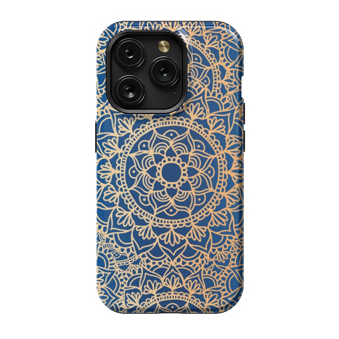 iPhone 15 Pro StrongFit Blue and Yellow Mandala Pattern by Julie Erin Designs