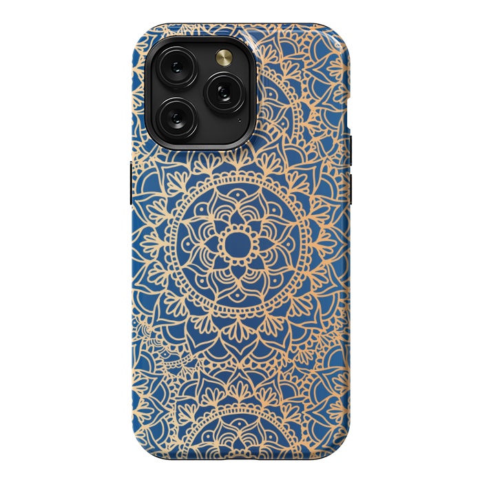 iPhone 15 Pro Max StrongFit Blue and Yellow Mandala Pattern by Julie Erin Designs