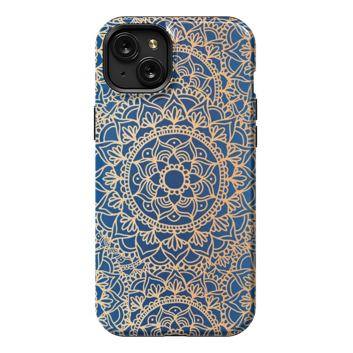 iPhone 15 Plus StrongFit Blue and Yellow Mandala Pattern by Julie Erin Designs