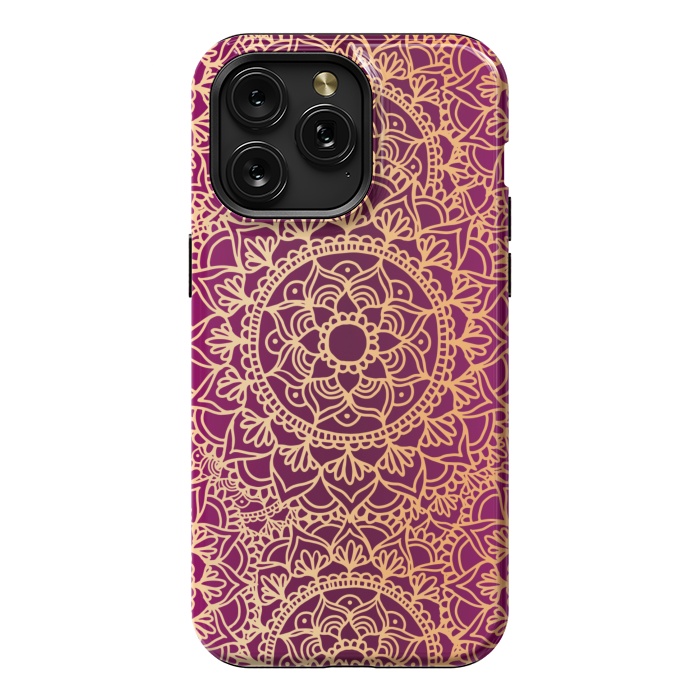 iPhone 15 Pro Max StrongFit Pink and Yellow Mandala Pattern by Julie Erin Designs