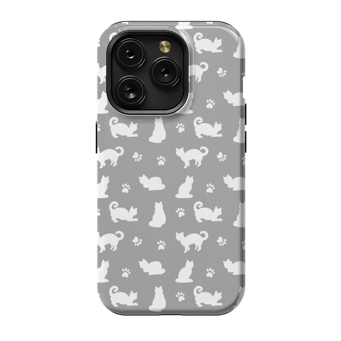 iPhone 15 Pro StrongFit White and Gray Cat Pattern by Julie Erin Designs