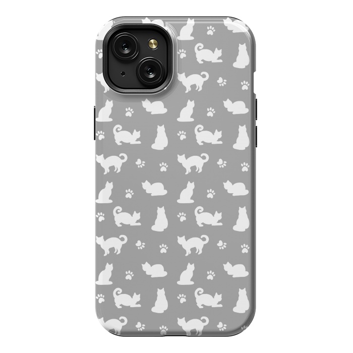 iPhone 15 Plus StrongFit White and Gray Cat Pattern by Julie Erin Designs