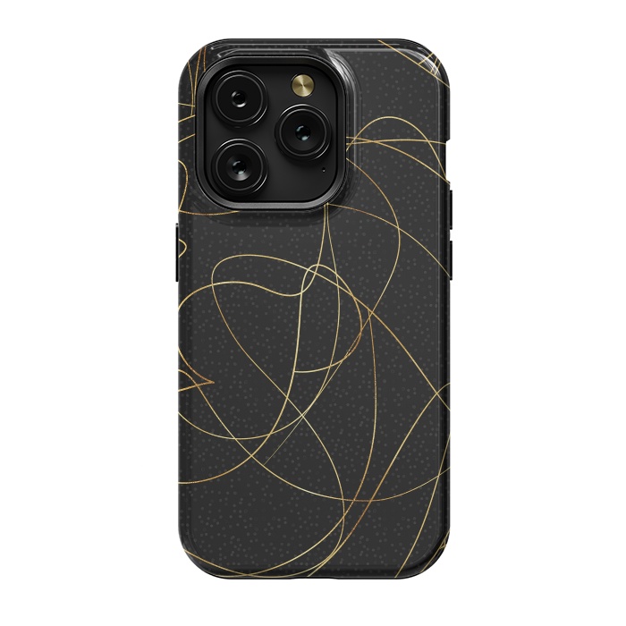 iPhone 15 Pro StrongFit Modern Gold Line Art Gray Dots Abstract Design by InovArts