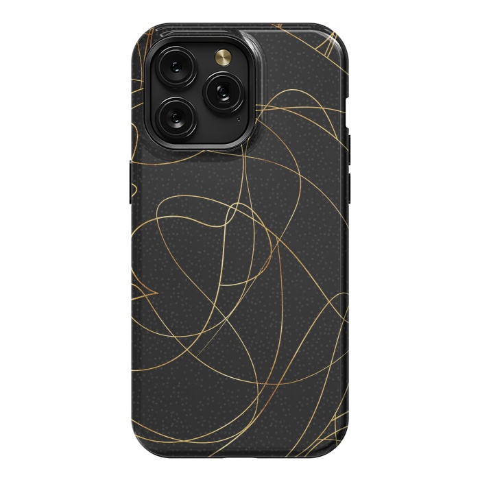 iPhone 15 Pro Max StrongFit Modern Gold Line Art Gray Dots Abstract Design by InovArts