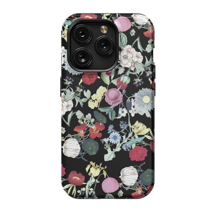 iPhone 15 Pro StrongFit Elegant botanical flowers on black background by Oana 