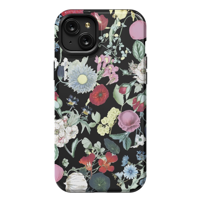 iPhone 15 Plus StrongFit Vintage flower garden - rich colors on black by Oana 