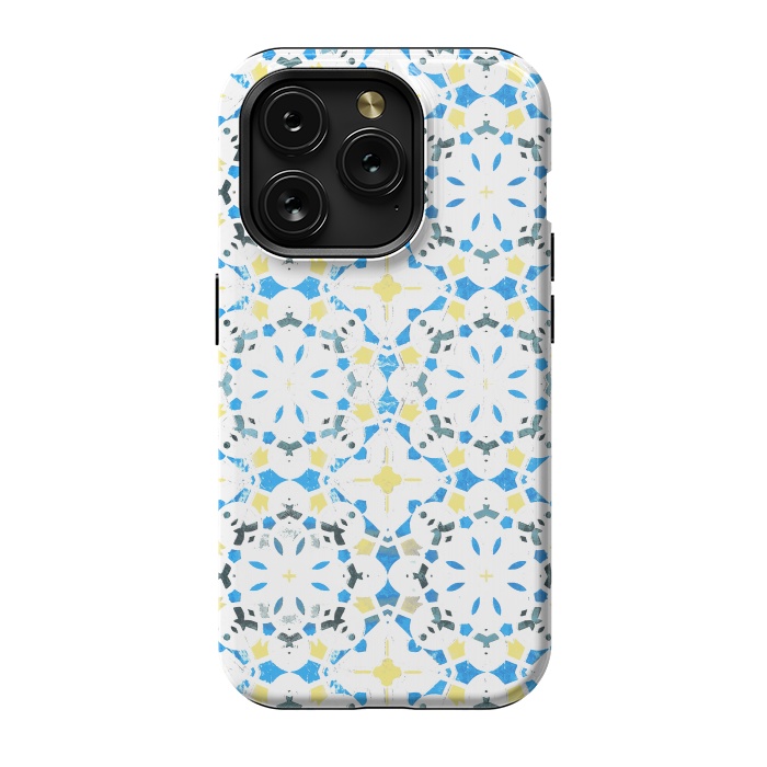 iPhone 15 Pro StrongFit Vibrant blue yellow Moroccan tiles by Oana 