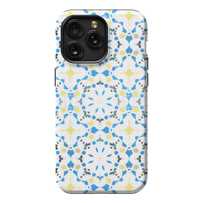 iPhone 15 Pro Max StrongFit Vibrant blue yellow Moroccan tiles by Oana 