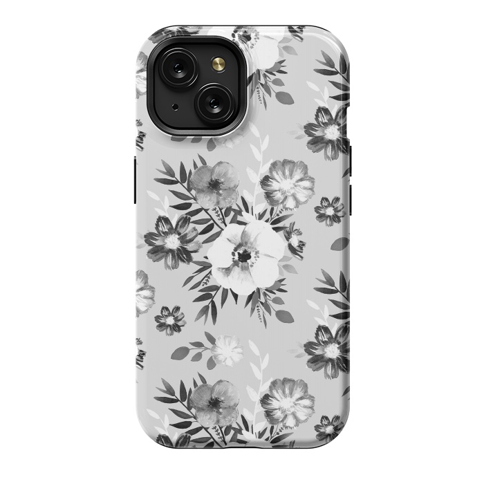 iPhone 15 StrongFit Black and white ink painted flowers by Oana 