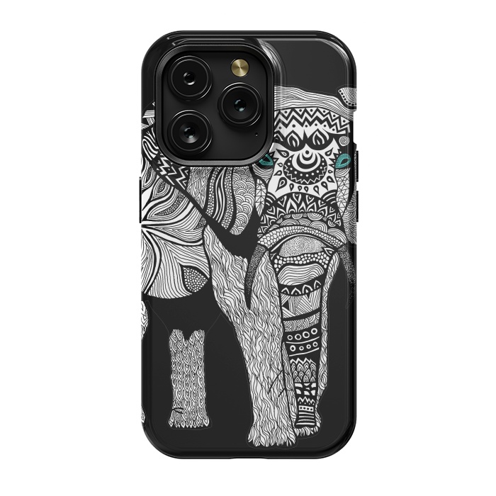 iPhone 15 Pro StrongFit Elephant of Namibia B n W by Pom Graphic Design