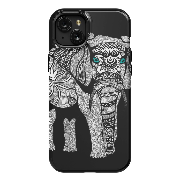iPhone 15 Plus StrongFit Elephant of Namibia B n W by Pom Graphic Design