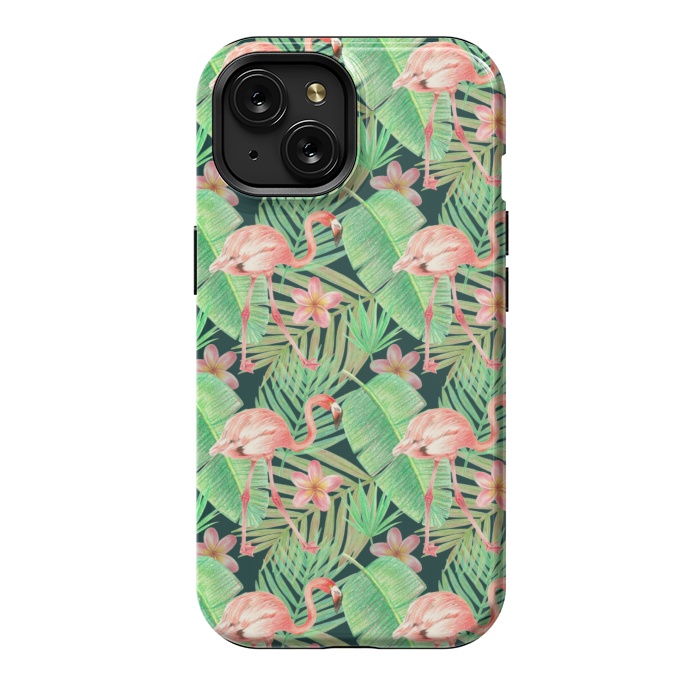 iPhone 15 StrongFit pink flamingo in a jungle by Alena Ganzhela
